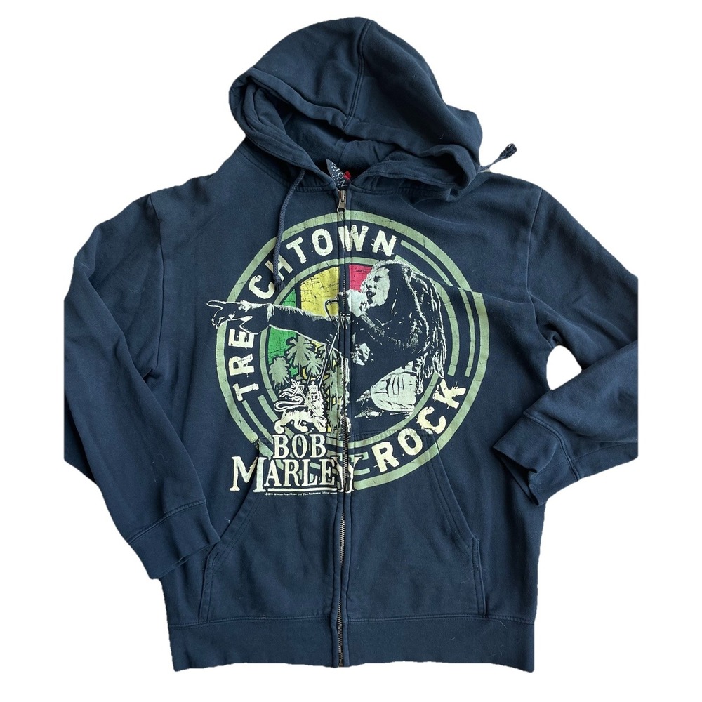 Zion Bob Marley 2011 Black Hoodie Full Zip L Front Pockets Sweatshirt Trech Town